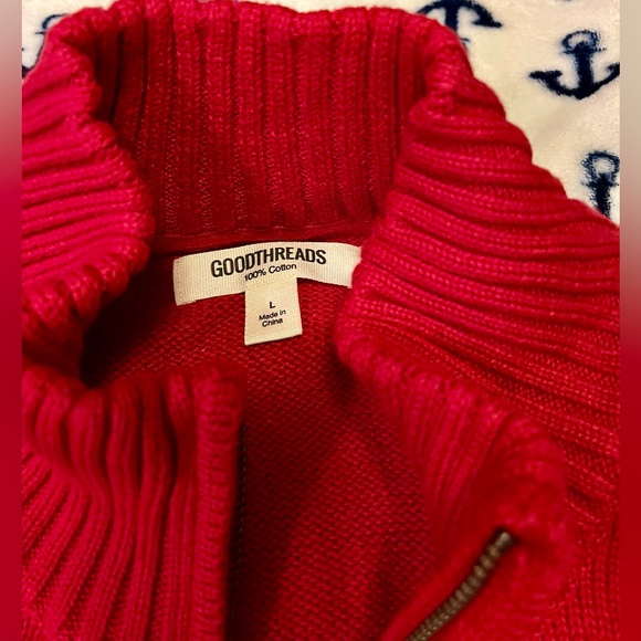 Men’s GoodThreads Red Size Large Sweater Half Zip - Picture 3 of 3